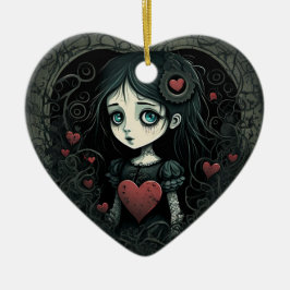 Gothic Girl Holiday Ornament Heart geïllustreerd