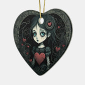 Gothic Girl Holiday Ornament Heart geïllustreerd (Links)