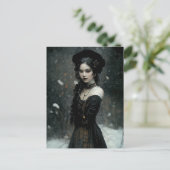 Gothic Girl in winter. Snowing. Briefkaart (Staand voorkant)
