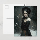 Gothic Girl in winter. Snowing. Briefkaart (Voorkant / Achterkant)