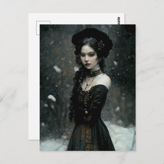 Gothic Girl in winter. Snowing. Briefkaart (Voorkant / Achterkant)