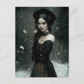 Gothic Girl in winter. Snowing. Briefkaart (Voorkant)