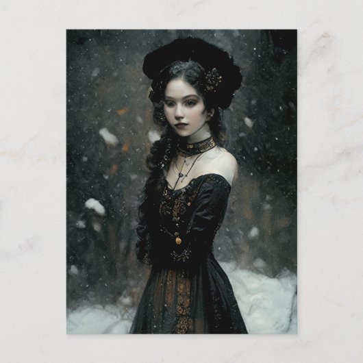 Gothic Girl in winter. Snowing. Briefkaart (Voorkant)