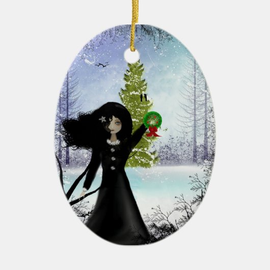 Gothic Girl Merry-kerstversiering Keramisch Ornament (Voorkant)