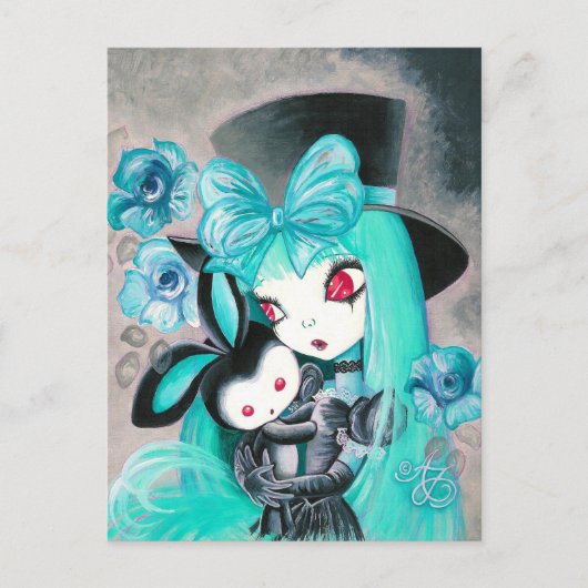 Gothic Girl met Bunny Briefkaart (Voorkant)