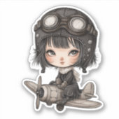 Gothic Girl Pilot flying Airplane Cute Anime Sticker (Voorkant)