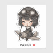 Gothic Girl Pilot flying Airplane Cute Anime Sticker (Vel)
