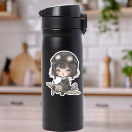 Gothic Girl Pilot flying Airplane Cute Anime Sticker