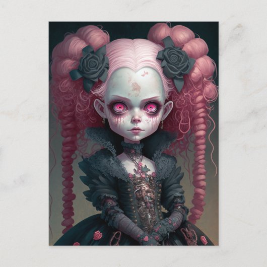 Gothic Girl Pink Black Creepy Cute Briefkaart (Voorkant)