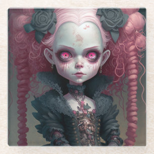 Gothic Girl Pink Black Creepy Cute Glazen Onderzetter