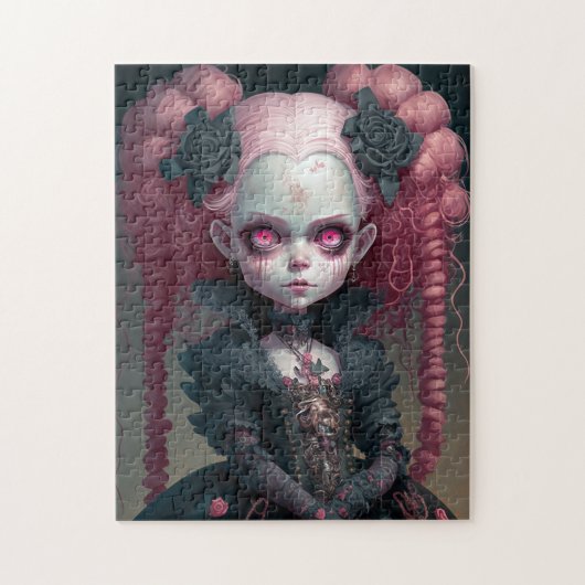 Gothic Girl Pink Black Creepy Cute Legpuzzel (Verticaal)