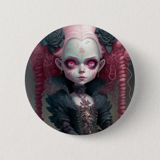 Gothic Girl Pink Black Creepy Cute Ronde Button 5,7 Cm (Voorkant)