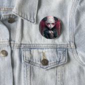 Gothic Girl Pink Black Creepy Cute Ronde Button 5,7 Cm (In situ)