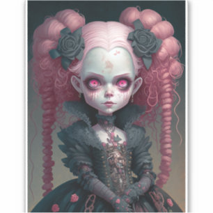 Gothic Girl Pink Black Creepy Cute Sticker