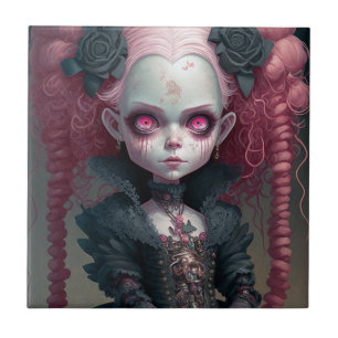 Gothic Girl Pink Black Creepy Cute Tegeltje