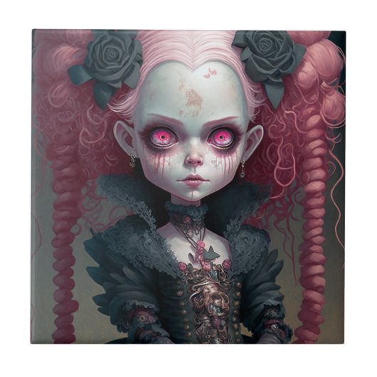 Gothic Girl Pink Black Creepy Cute Tegeltje (Voorkant)