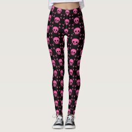 Gothic Girl Pink Black Skulls Pattern Cool Leggings