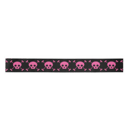 Gothic Girl Pink Black Skulls Pattern Cool Satijnen Lint