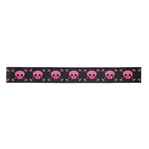 Gothic Girl Pink Black Skulls Pattern Cool Satijnen Lint