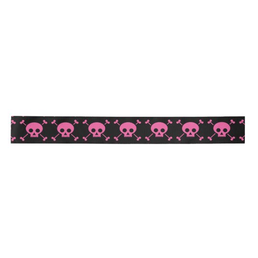 Gothic Girl Pink Black Skulls Pattern Cool Satijnen Lint (Voorkant)