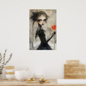 Gothic Girl Raven Red Rose Poster (Keuken)