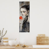 Gothic Girl Raven Red Rose Poster (Keuken)