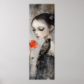 Gothic Girl Raven Red Rose Poster (Voorkant)