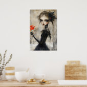 Gothic Girl Raven Red Rose Poster (Keuken)