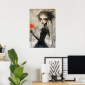 Gothic Girl Raven Red Rose Poster (Thuiskantoor)