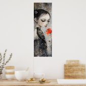 Gothic Girl Raven Red Rose Poster (Keuken)