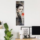 Gothic Girl Raven Red Rose Poster (Thuiskantoor)
