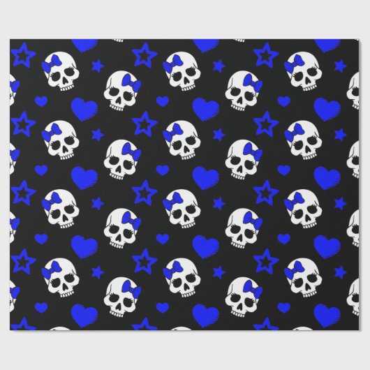 Gothic Girl Skulls op Dark Blue Cadeaupapier (Vlak)