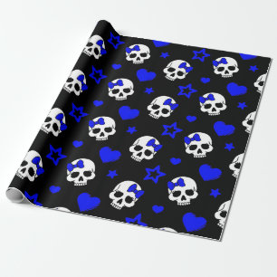 Gothic Girl Skulls op Dark Blue Cadeaupapier