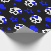 Gothic Girl Skulls op Dark Blue Cadeaupapier (Hoek)