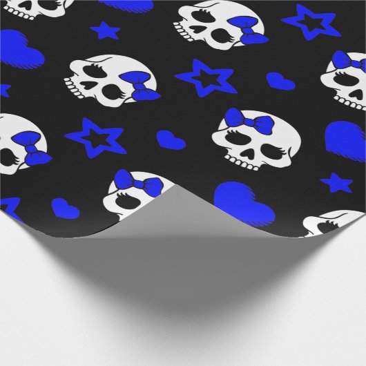 Gothic Girl Skulls op Dark Blue Cadeaupapier (Hoek)