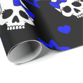 Gothic Girl Skulls op Dark Blue Cadeaupapier (Rol Hoek)