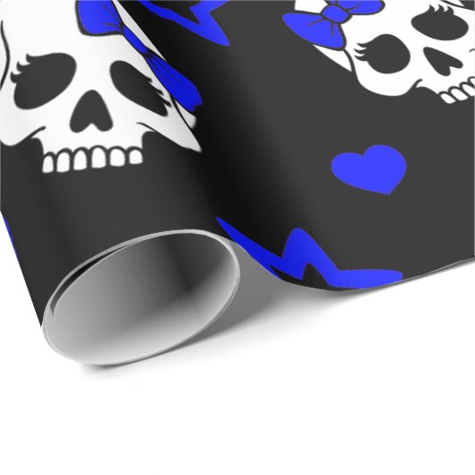 Gothic Girl Skulls op Dark Blue Cadeaupapier (Rol Hoek)