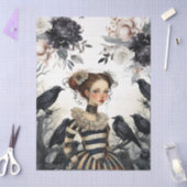 Gothic Girl Vintage Florals & Raven Decoupage Tissuepapier (Craft)