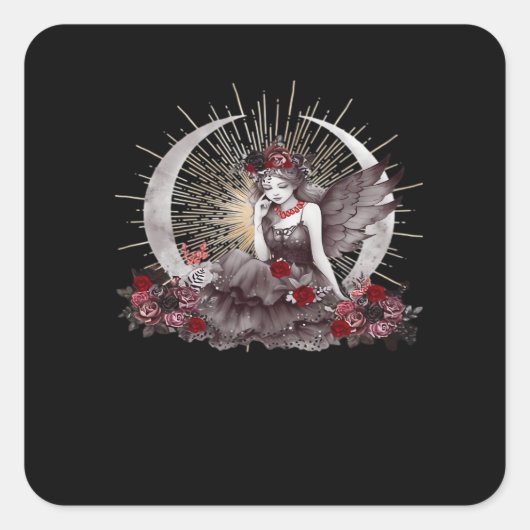 Gothic Girl Whimsigoth Classic Vierkante Sticker (Voorkant)