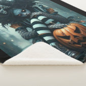 Gothic Girl with Pumpkin and Skull – Dark and Cozy Sherpa Deken (3/4)
