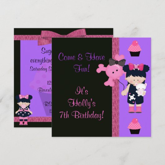 Gothic Girlie Cupcake Birthday Kaart (Voorkant / Achterkant)