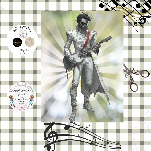 Gothic Gitarist Vampire Rockster Decoupage Tissuepapier