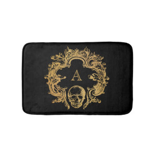Gothic Glam Bath Mat Monogram goudschedel