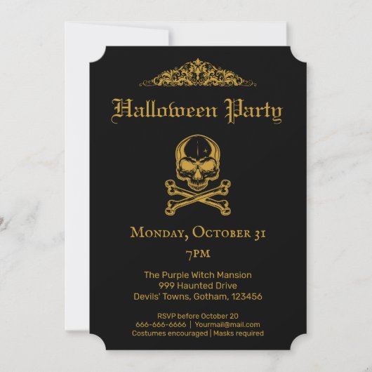 Gothic Glam Black & Gold  Skull Halloween I Kaart (Voorkant)