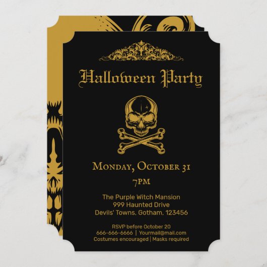 Gothic Glam Black & Gold  Skull Halloween I Kaart (Voorkant / Achterkant)