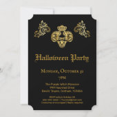  Gothic Glam Black & Gold Skull Halloween Party Kaart (Voorkant)