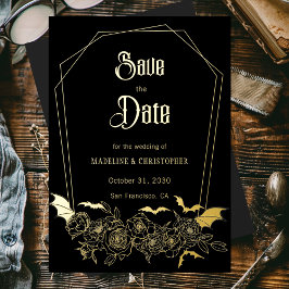 Gothic Glam Black Wedding Bewaar de datum Folie Uitnodiging