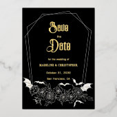 Gothic Glam Black Wedding Bewaar de datum Folie Uitnodiging (Voorkant)