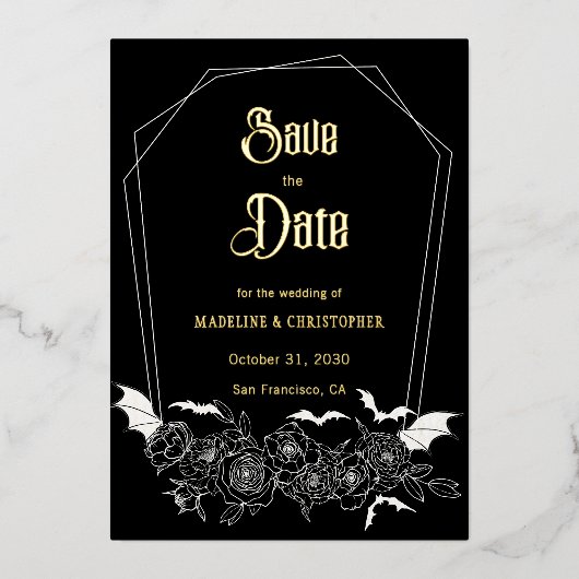 Gothic Glam Black Wedding Bewaar de datum Folie Uitnodiging (Voorkant)