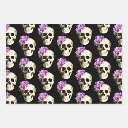 Gothic Glam Floral Skull Inpakpapier Vel (Voorkant)